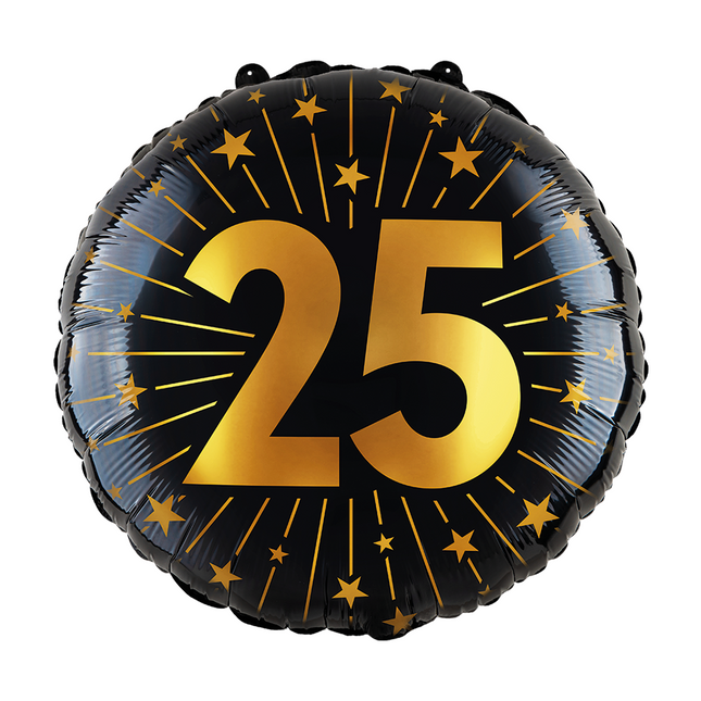 25 Años Globo de Helio Negro Oro Vacío 45cm