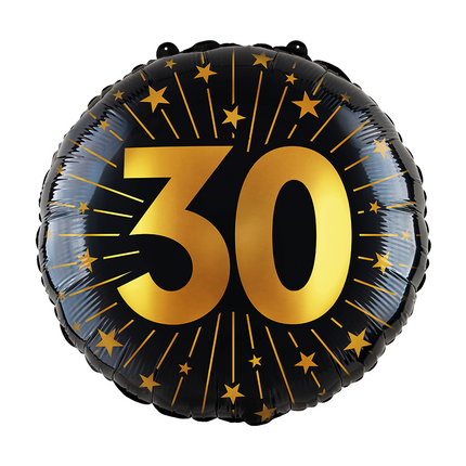 30 Años Globo de Helio Negro Oro Foil Vacío 45cm