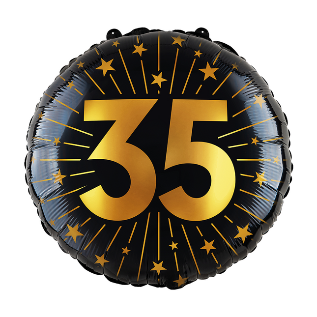 35 Años Globo de Helio Negro Oro Vacío 45cm
