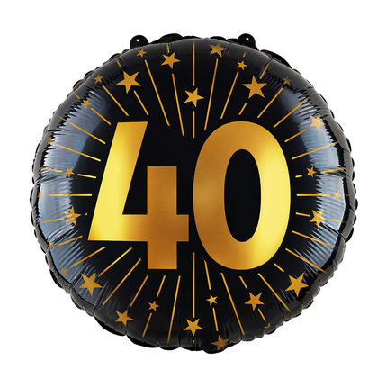 40 Años Globo de Helio Negro Oro Foil Vacío 45cm