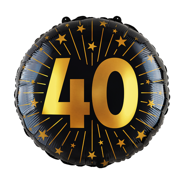 40 Años Globo de Helio Negro Oro Foil Vacío 45cm