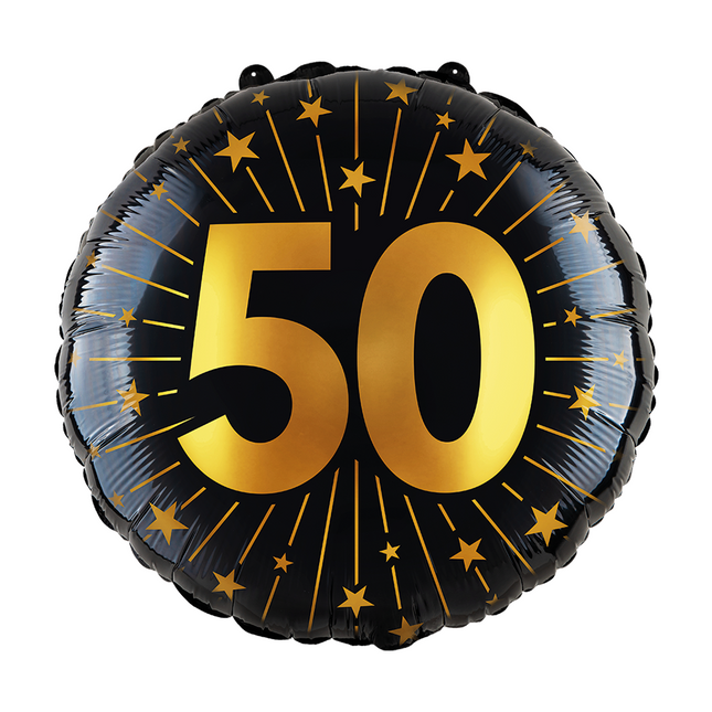 Globo de Helio 50 Años Negro Oro Foil Vacío 45cm