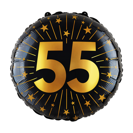 55 Años Globo de Helio Negro Oro Vacío 45cm