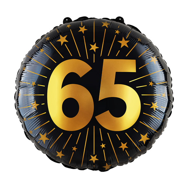 65 Años Globo de Helio Negro Oro Vacío 45cm