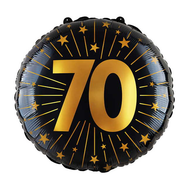 70 Años Globo de Helio Negro Oro Vacío 45cm