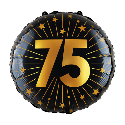 75 Años Globo de Helio Negro Oro Vacío 45cm