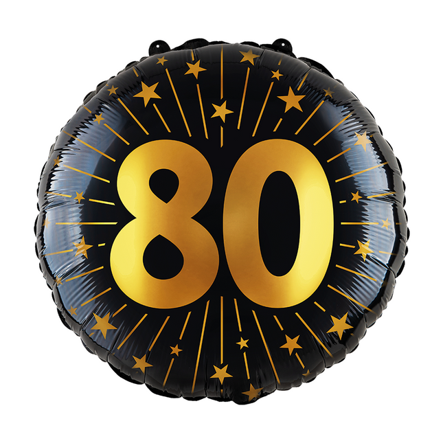 Globo de Helio 80 Años Negro Oro Vacío 45cm