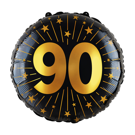 90 Años Globo de Helio Negro Oro Vacío 45cm