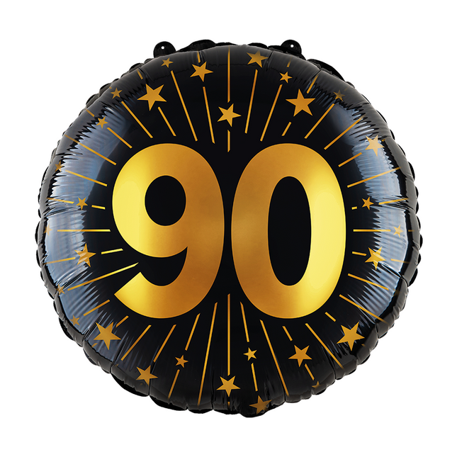 90 Años Globo de Helio Negro Oro Vacío 45cm