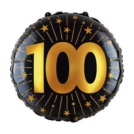Globo de Helio 100 Años Negro Oro Vacío 45cm