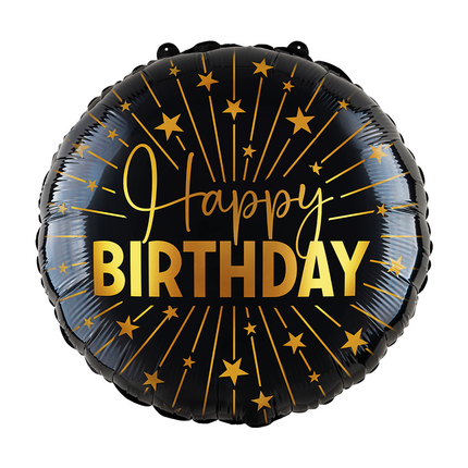 Globo de Helio Feliz Cumpleaños Negro Oro Foil Vacío 45cm