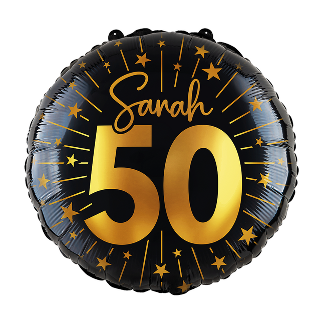 Globo de Helio 50 Años Negro Oro Sarah Vacío 45cm