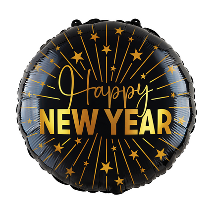 Globo de Helio Feliz Año Nuevo Negro Oro Vacío 45cm