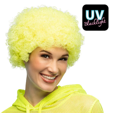 Peluca rizada amarillo neón UV