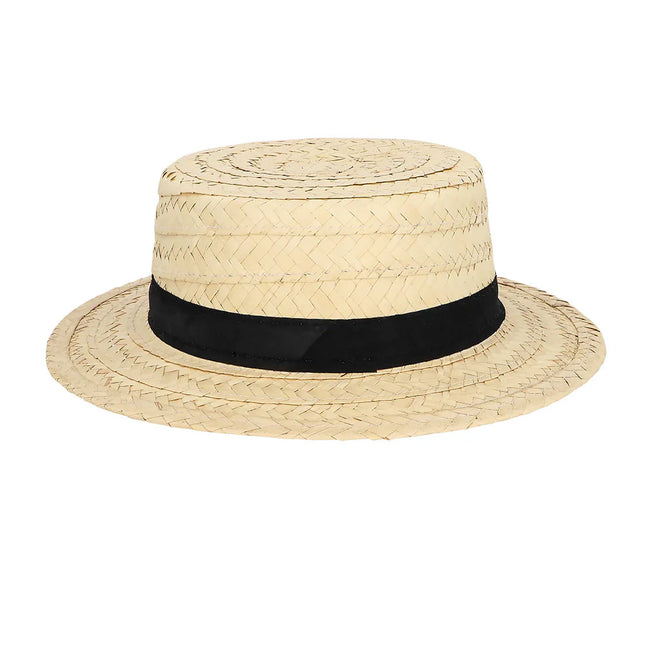 Sombrero de paja beige con lazo negro