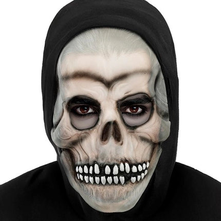 MÁSCARA DE CALAVERA CON CAPUCHA - LÁTEX QUE BRILLA EN LA OSCURIDAD