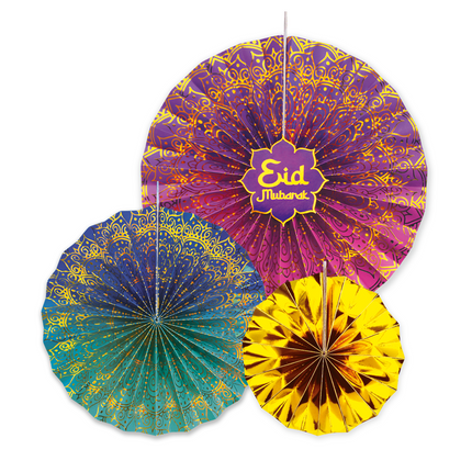 Abanicos de Papel Ramadán Eid Mubarak 3pcs