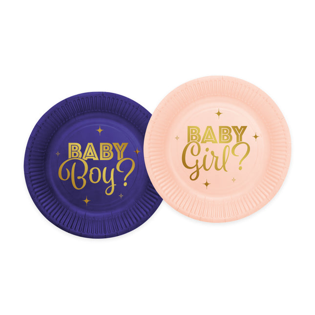 8 Platos de papel 18 cm - Gender Reveal