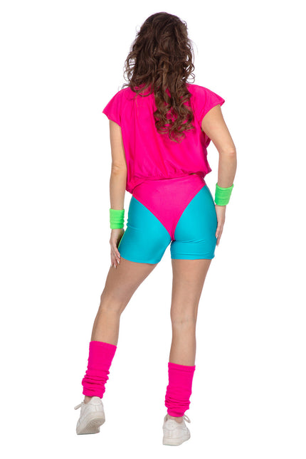Neon 80S Disfraz de aeróbic para mujer 4 piezas