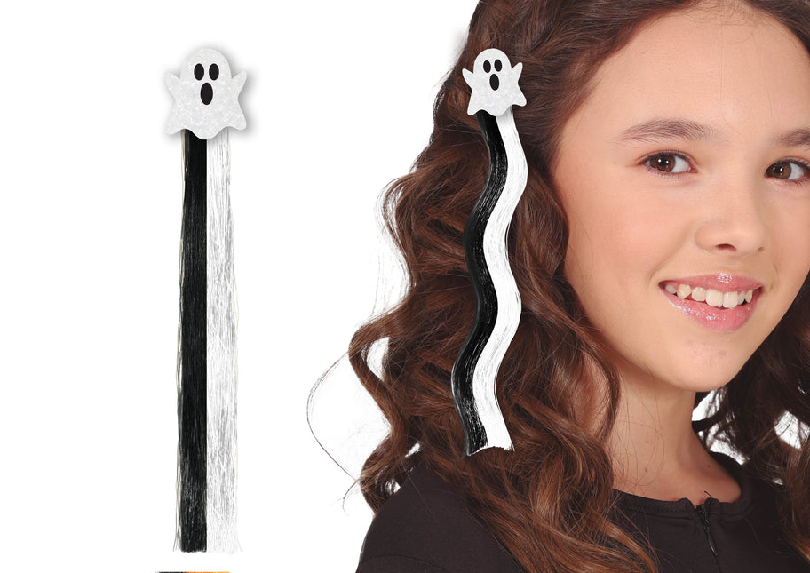 Halloween Extensión de pelo Negro Blanco Fantasma 40cm