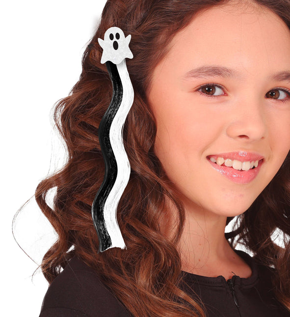 Halloween Extensión de pelo Negro Blanco Fantasma 40cm