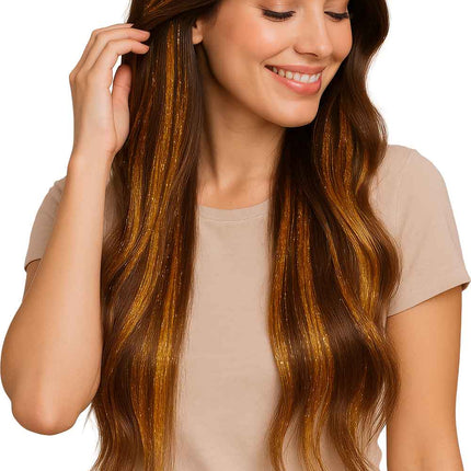 Extensión de pelo dorada Glitter 50cm 3pcs