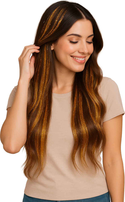 Extensión de pelo dorada Glitter 50cm 3pcs