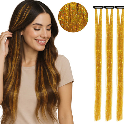 Extensión de pelo dorada Glitter 50cm 3pcs