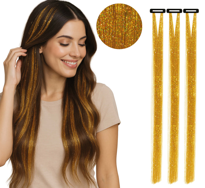 Extensión de pelo dorada Glitter 50cm 3pcs