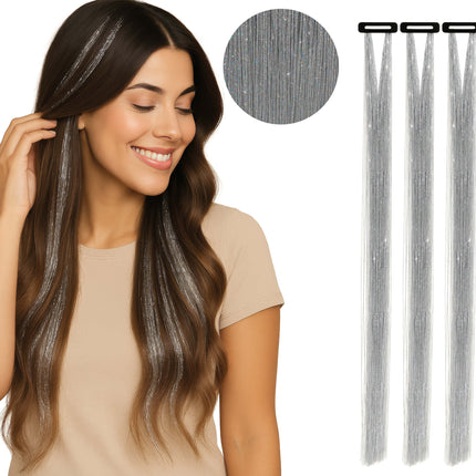 Extensión de pelo plateada Glitter 50cm 3pcs
