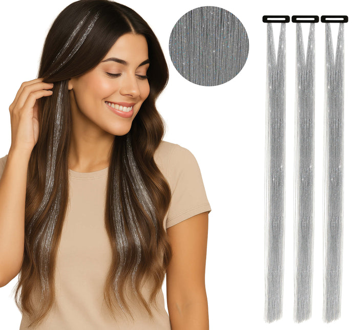 Extensión de pelo plateada Glitter 50cm 3pcs