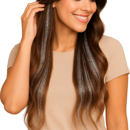 Extensión de pelo plateada Glitter 50cm 3pcs