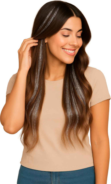 Extensión de pelo plateada Glitter 50cm 3pcs