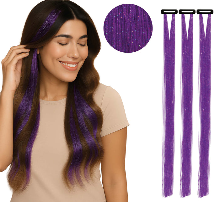 Extensión de pelo púrpura Glitter 50cm 3pcs