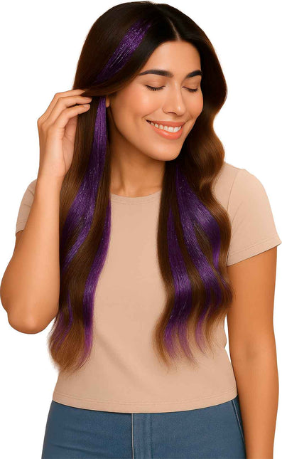 Extensión de pelo púrpura Glitter 50cm 3pcs