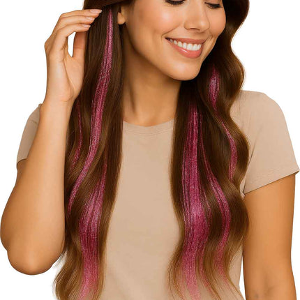 Extensión de pelo rosa purpurina 50cm 3pcs