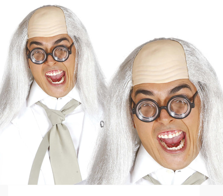Peluca Halloween Media Calva Gris