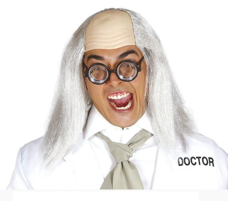 Peluca Halloween Media Calva Gris