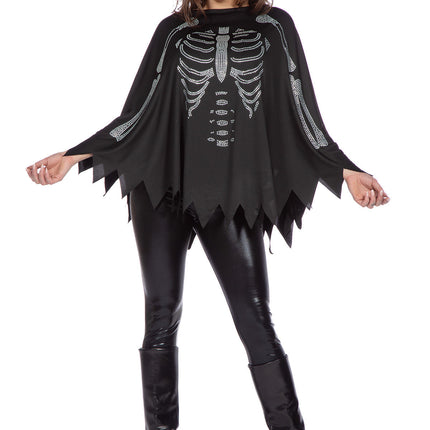Poncho Esqueleto Negro Plata Strass