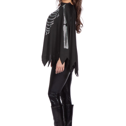 Poncho Esqueleto Negro Plata Strass
