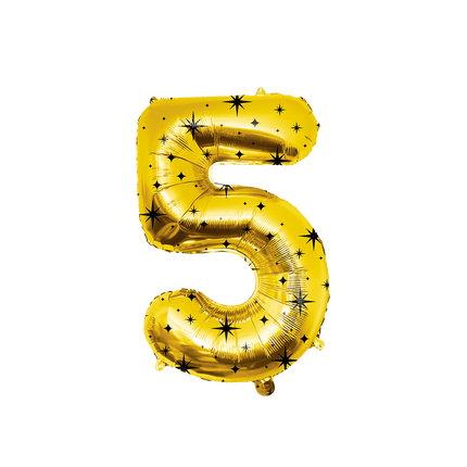 5 Jaar Cijfer Ballon Goud Zwart Sterren 86cm - Partywinkel - 8716764247088