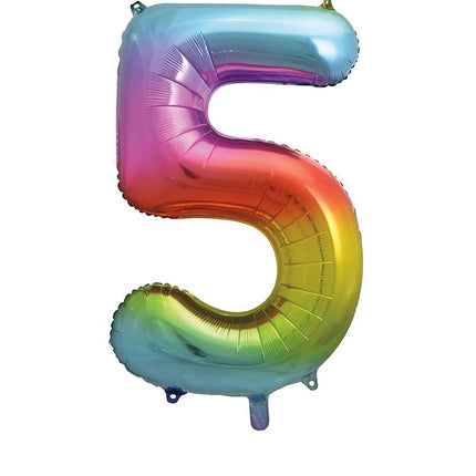 5 Jaar Cijfer Ballon Regenboog Leeg 86cm van Unique koop je bij Partywinkel