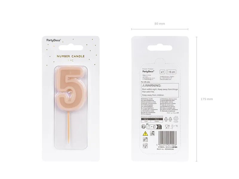 5 Jaar Kaars Lichtroze 10cm van Partydeco koop je bij Partywinkel