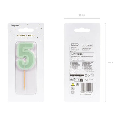 5 Jaar Kaars Mintgroen 10cm van Partydeco koop je bij Partywinkel