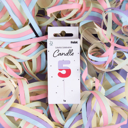 5 Jaar Kaars Paars Rood 9cm van Folat koop je bij Partywinkel