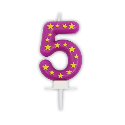 5 Jaar Kaars Roze Met Sterren van Procos koop je bij Partywinkel