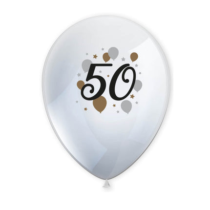 50 Jaar Ballonnen Wit Goud Leeg 27,5cm 6st van Procos koop je bij Partywinkel