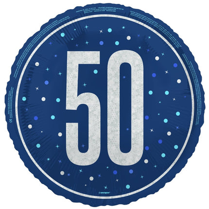 50 Jaar Helium Ballon Blauw Leeg 45cm van Unique koop je bij Partywinkel