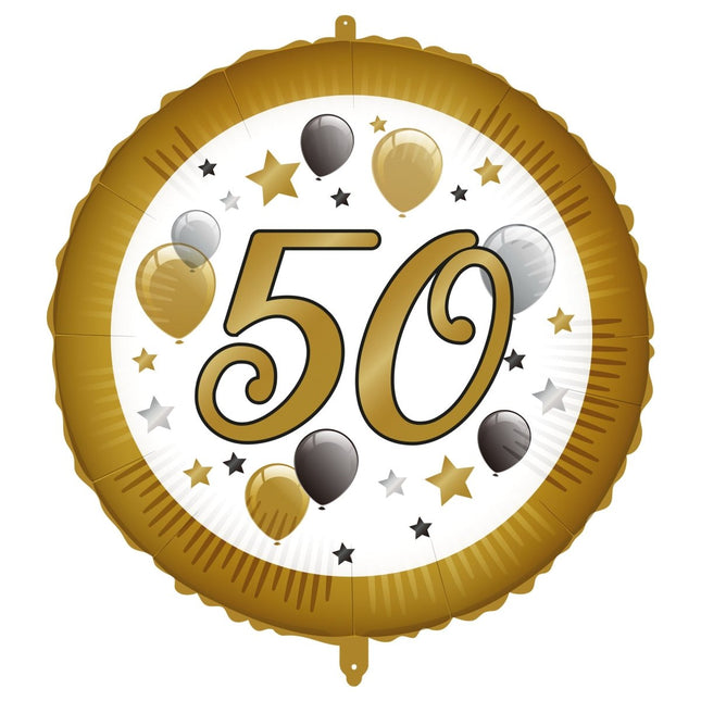 50 Jaar Helium Ballon Wit Goud Leeg 46cm van Procos koop je bij Partywinkel