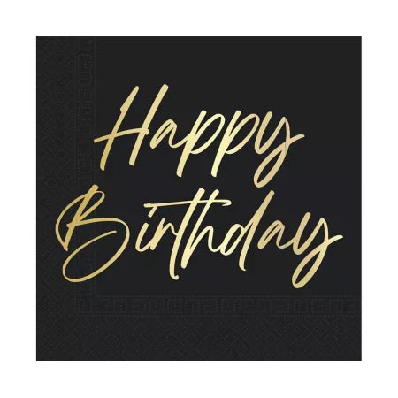 Servilletas Feliz Cumpleaños Oro Negro 2 Capas 33cm 20pcs